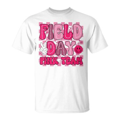 Field Day Pink Team Groovy Smile Face Checkered Students T-Shirt